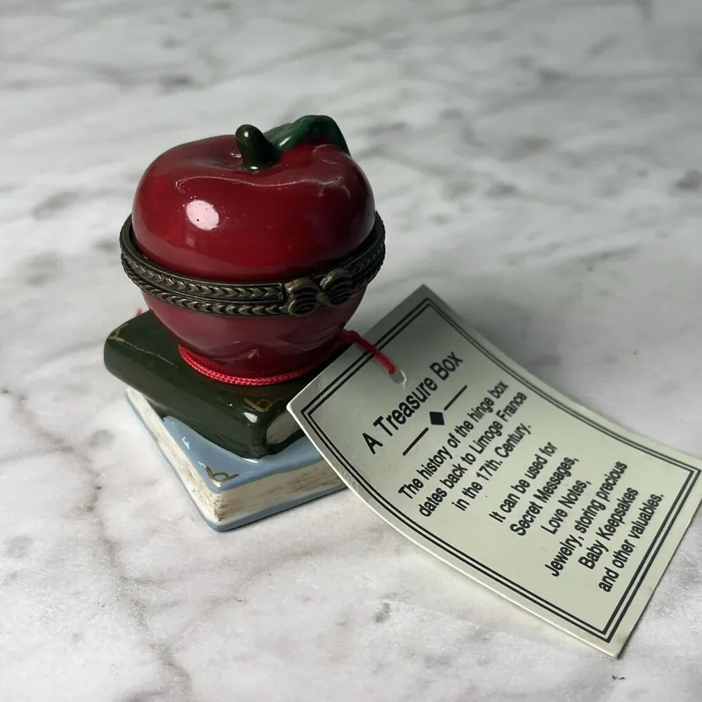 Ceramic apple & books ring or trinket box - Treasures Box teacher gift school